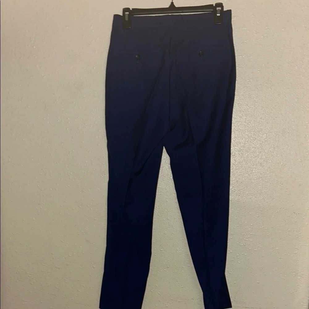 Navy Blue High-Waisted Dress Pants with Tapered Fit